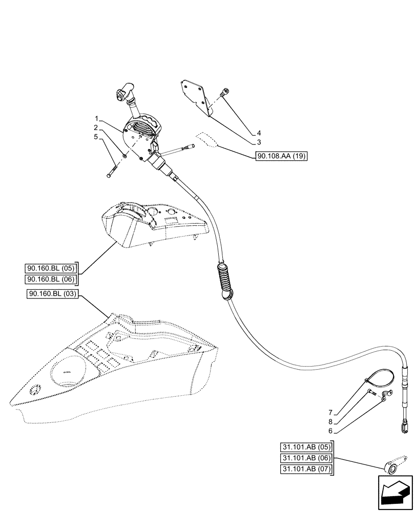 Схема запчастей Case IH PUMA 165 CVT - (31.101.AC[01]) - VAR - 391139 - PTO 540/540E/1000 RPM, CONTROL LEVER (31) - IMPLEMENT POWER TAKE OFF