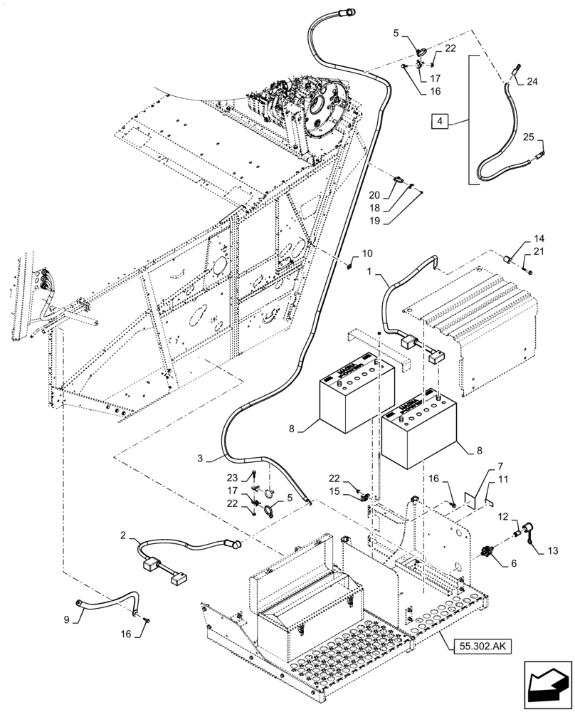 Схема запчастей Case IH 7140 - (55.302.AX) - BATTERY - TRAY & CABLES (55) - ELECTRICAL SYSTEMS