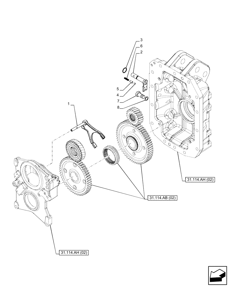 Схема запчастей Case IH PUMA 220 CVT - (31.114.AO[02]) - VAR - 338179, 338182, 391145, 758025, 758029 - PTO 1000/1000E RPM, SELECTOR (31) - IMPLEMENT POWER TAKE OFF