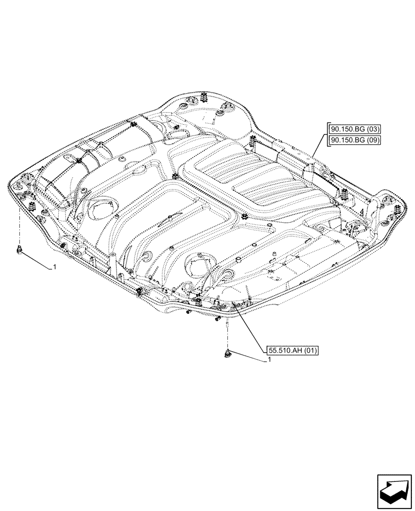 Схема запчастей Case IH PUMA 165 CVT - (55.510.BM[09]) - VAR - 338302, 338303, 338304, 338310, 338311, 338312, 391345, 758962 - CAB ROOF, POWER SOCKET (55) - ELECTRICAL SYSTEMS