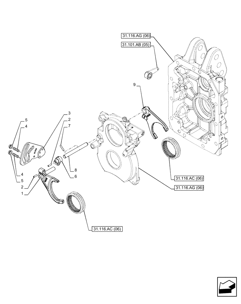 Схема запчастей Case IH PUMA 165 CVT - (31.116.AK[06]) - VAR - 758024 - PTO 540E/1000/1000E RPM, DRIVE SHAFT, FRONT (31) - IMPLEMENT POWER TAKE OFF