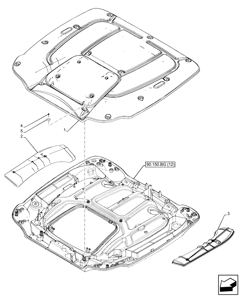 Схема запчастей Case IH PUMA 185 CVT - (90.150.BG[11]) - VAR - 338305, 338309, 338313, 338315 - CAB ROOF, W/ HIGH VISIBILITY PANEL, W/ AUTOGUIDANCE (90) - PLATFORM, CAB, BODYWORK AND DECALS