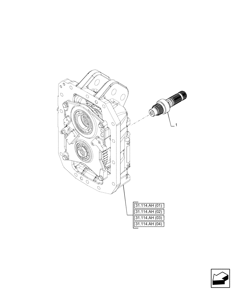 Схема запчастей Case IH PUMA 185 CVT - (31.114.AF[01]) - VAR - 338178, 338181, 338183, 338184, 391141, 391145, 758028, 758031, 758032 - PTO, 2-SPEED (540/1000, 540E/1000, 1000/1000E), OUTPUT SHAFT (31) - IMPLEMENT POWER TAKE OFF