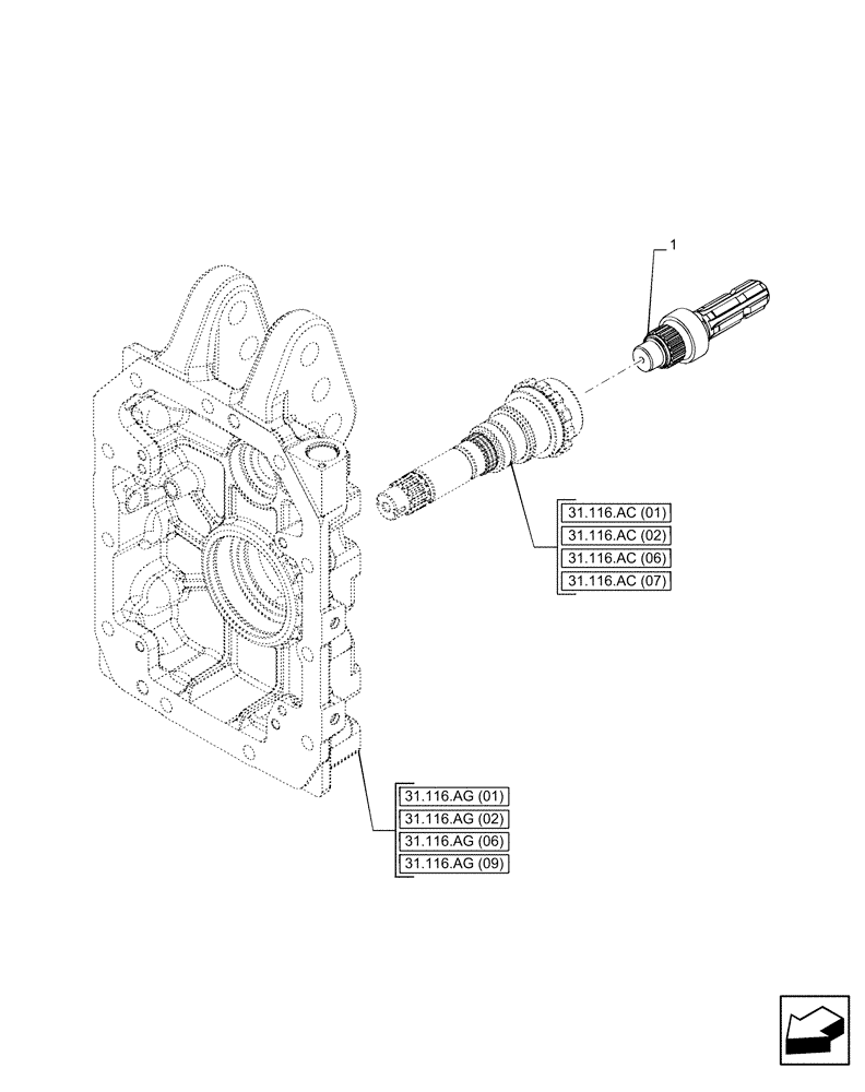 Схема запчастей Case IH PUMA 165 CVT - (31.116.AF[02]) - VAR - 391139, 758024, 759429 - PTO, OUTPUT SHAFT (31) - IMPLEMENT POWER TAKE OFF