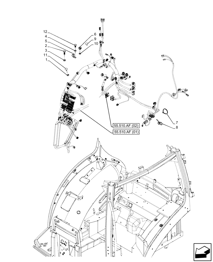 Схема запчастей Case IH PUMA 220 CVT - (55.510.AF[09]) - VAR - 338181, 338182, 391145, 758028, 758029 - CAB MAIN WIRE HARNESS (55) - ELECTRICAL SYSTEMS