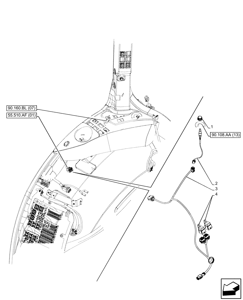 Схема запчастей Case IH PUMA 220 CVT - (55.522.AG[04]) - VAR - 758030 - PTO 540/540E/1000/1000E RPM, SWITCH (55) - ELECTRICAL SYSTEMS