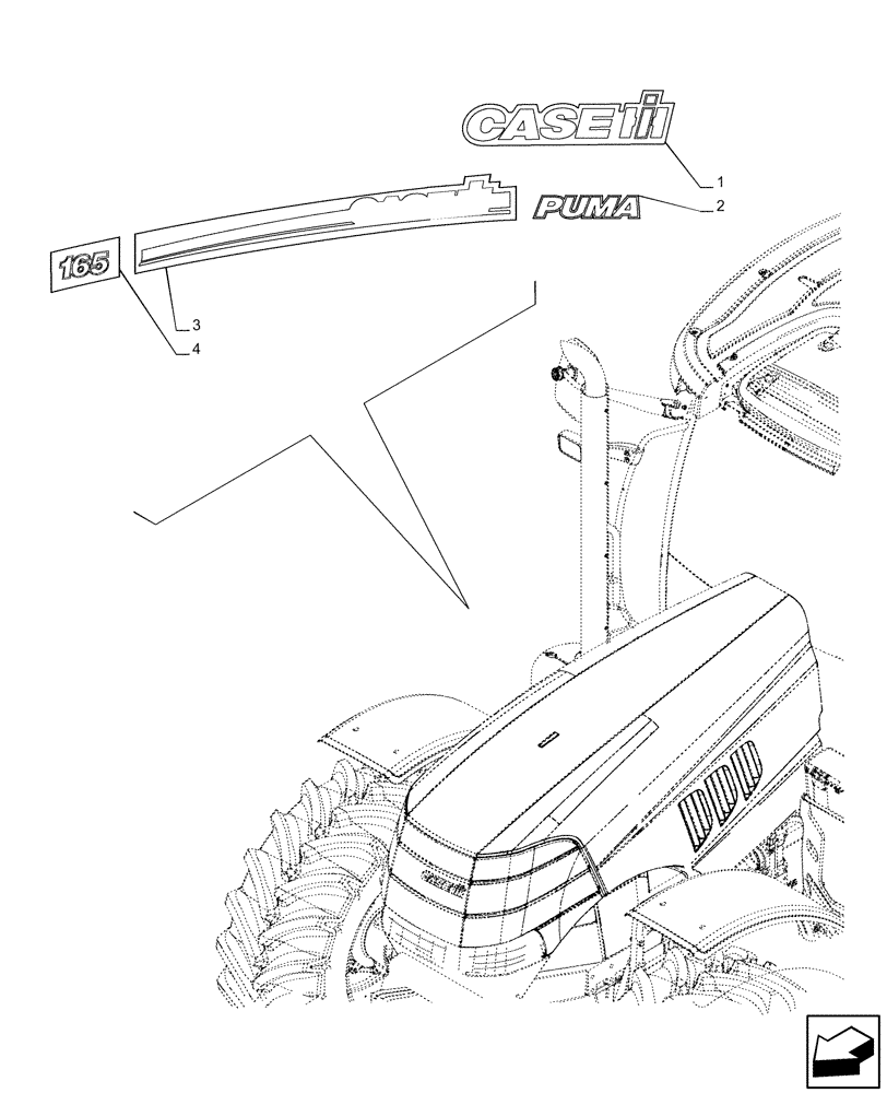 Схема запчастей Case IH PUMA 165 - (90.108.AB[02]) - DECAL, MODEL (90) - PLATFORM, CAB, BODYWORK AND DECALS