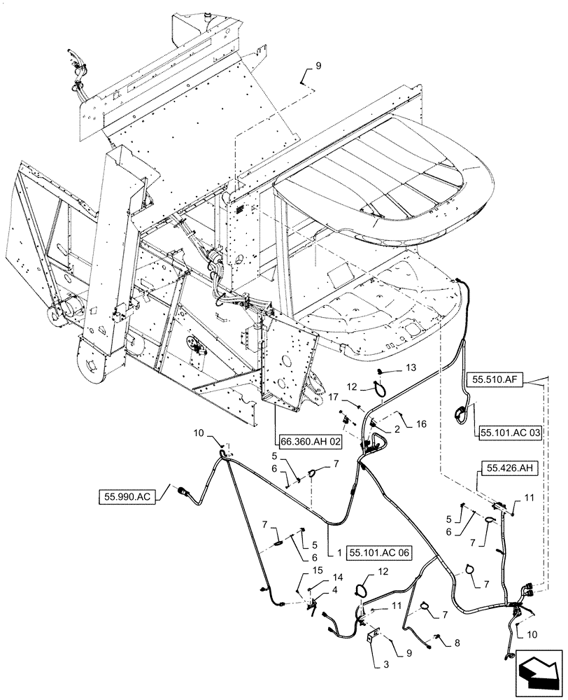 Схема запчастей Case IH 6140 - (55.101.AC[02]) - WIRE HARNESS, FRAME, RH (55) - ELECTRICAL SYSTEMS