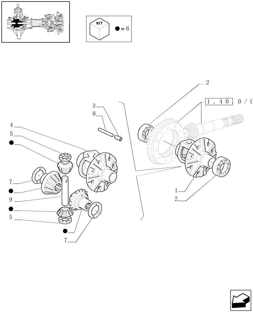 Схема запчастей Case IH JX1080U - (1.40. 0/05[01]) - FRONT AXLE 4WD - DIFFERENTIAL: PARTS (04) - FRONT AXLE & STEERING