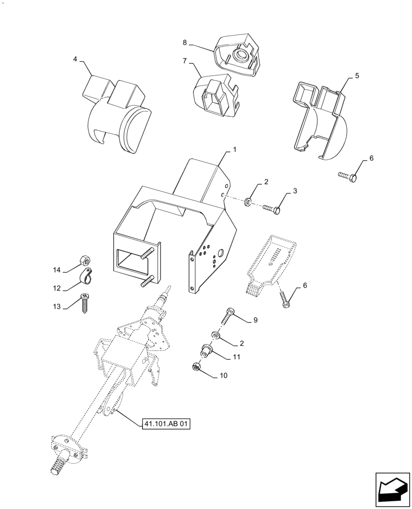 Схема запчастей Case IH PUMA1654 - (41.101.AB[02]) - COVER SUPPORT, STEERING COLUMN (41) - STEERING