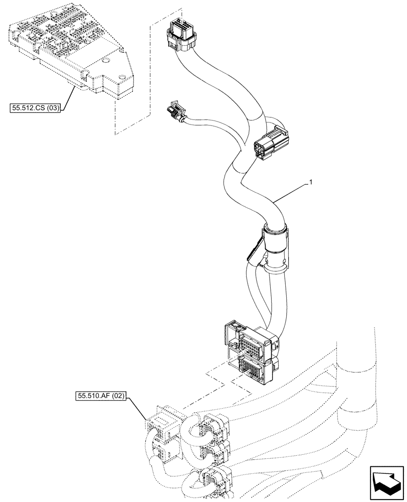 Схема запчастей Case IH PUMA 185 - (55.510.AF[07]) - VAR - 338178, 338179, 338183, 338184, 391141, 758025, 758030, 758031, 758032 - CAB MAIN WIRE HARNESS, ARMREST, ELECTRONIC CONTROLS (55) - ELECTRICAL SYSTEMS