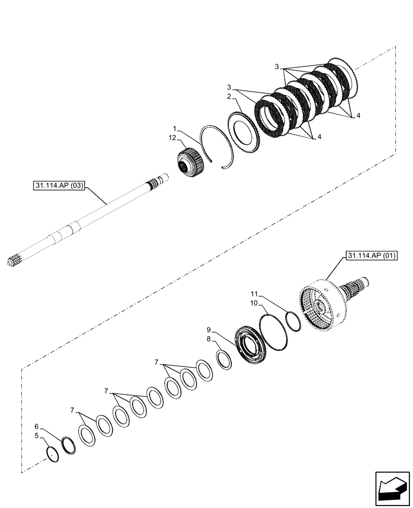 Схема запчастей Case IH PUMA 150 - (31.114.AI[01]) - VAR - 392831, 758031, 759429 - PTO 540/1000 RPM, CLUTCH (31) - IMPLEMENT POWER TAKE OFF