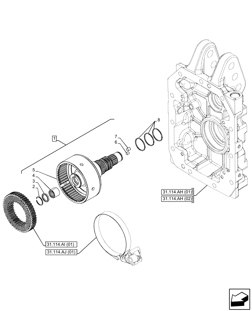 Схема запчастей Case IH PUMA 165 - (31.114.AP[01]) - VAR - 392831, 758031 - PTO 540/1000 RPM, MAIN SHAFT (31) - IMPLEMENT POWER TAKE OFF