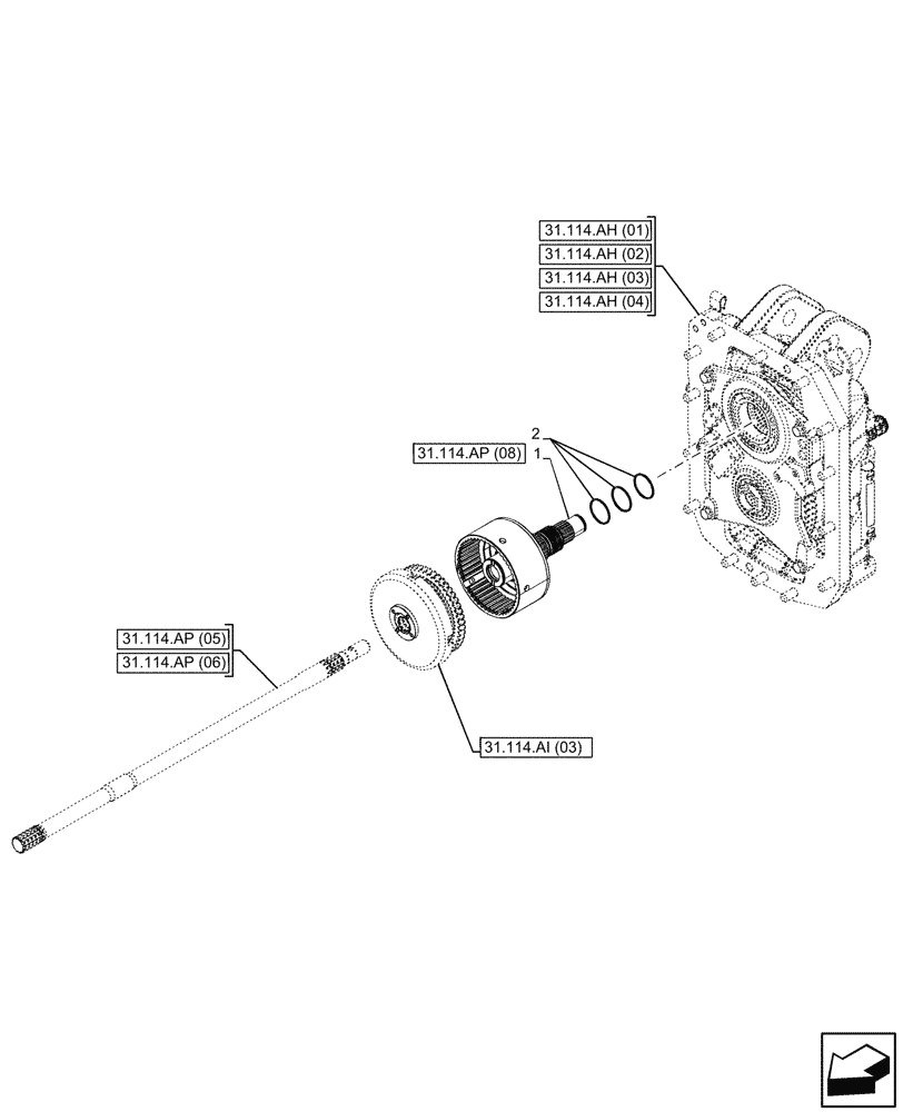 Схема запчастей Case IH PUMA 200 CVT - (31.114.AP[07]) - VAR - 338183, 758031 - PTO 540/1000 RPM, MAIN SHAFT (31) - IMPLEMENT POWER TAKE OFF