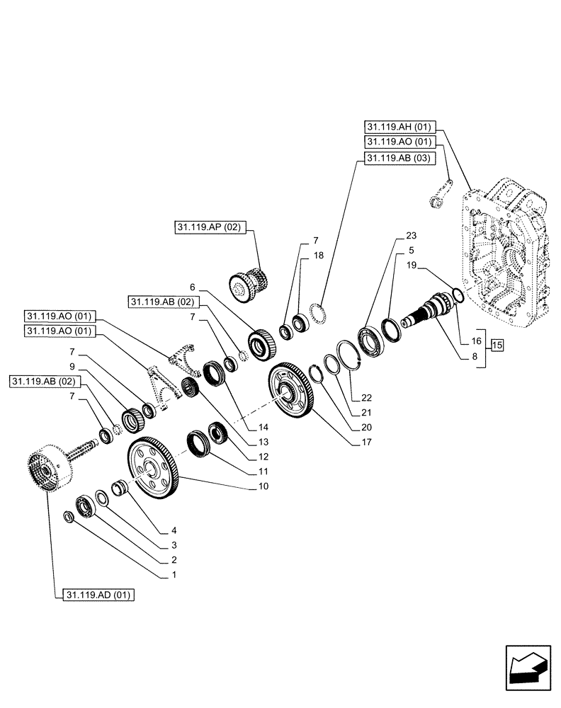 Схема запчастей Case IH PUMA 185 - (31.119.AB[01]) - VAR - 758030 - PTO 540/540E/1000/1000E RPM, DRIVEN SHAFT (31) - IMPLEMENT POWER TAKE OFF