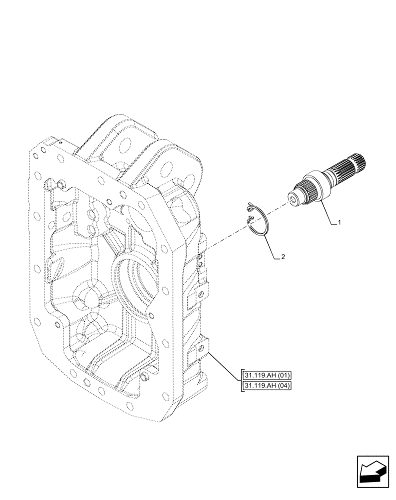 Схема запчастей Case IH PUMA 200 CVT - (31.119.AF[02]) - VAR - 758030 - PTO 540/540E/1000/1000E RPM, OUTPUT SHAFT (31) - IMPLEMENT POWER TAKE OFF