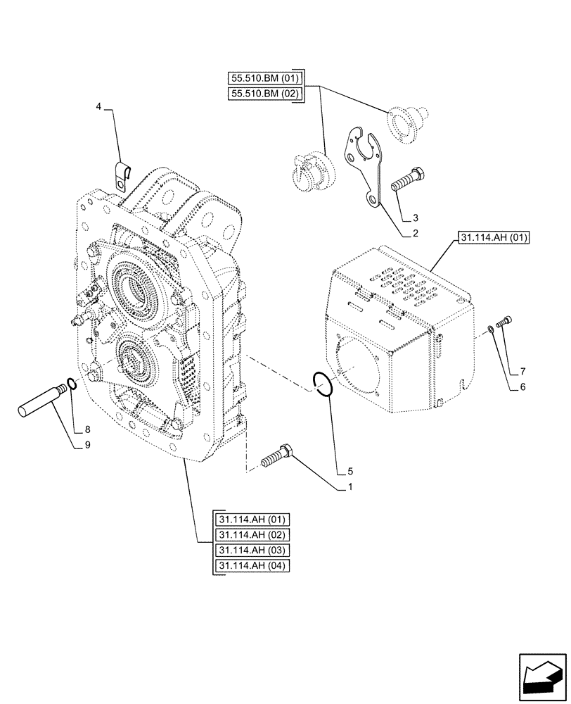 Схема запчастей Case IH PUMA 200 CVT - (31.114.AH[05]) - VAR - 338178, 338181, 338182, 338183, 338184, 391141, 391145, 758025, 758028, 758029, 758031, 758032 - PTO, 2-SPEED (540/1000, 540E/1000, 1000/1000E), HOUSING, MOUNTING (31) - IMPLEMENT POWER TAKE O