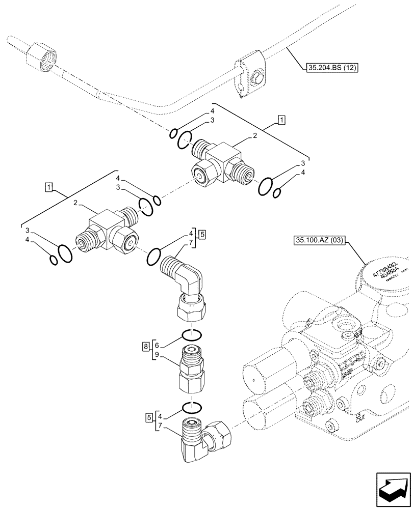 Схема запчастей Case IH PUMA 185 CVT - (35.204.BS[20]) - VAR - 758064, 758065, 758066 - 3 ELECTRONIC MID MOUNTED VALVES, LINE (35) - HYDRAULIC SYSTEMS