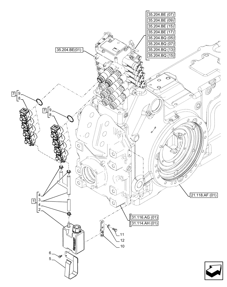 Схема запчастей Case IH PUMA 165 CVT - (35.204.BW[03]) - VAR - 758058, 758060 - 4 REMOTE CONTROL VALVES, RESERVOIR (35) - HYDRAULIC SYSTEMS