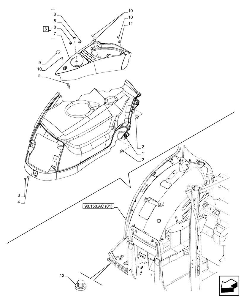 Схема запчастей Case IH PUMA 150 CVT - (90.160.BL[03]) - VAR - 758059, 758060, 758061 - CAB INTERIOR TRIM, RIGHT SIDE (90) - PLATFORM, CAB, BODYWORK AND DECALS