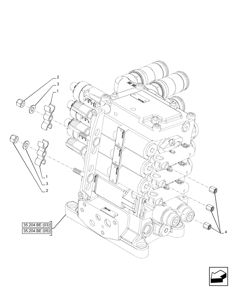 Схема запчастей Case IH PUMA 150 - (35.204.BE[32]) - VAR - 758057, 759365 - 3 REMOTE CONTROL VALVES, W/ MECHANICAL ENGAGEMENT, ATTACHMENT (35) - HYDRAULIC SYSTEMS