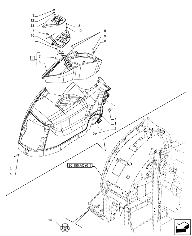 Схема запчастей Case IH PUMA 185 - (90.160.BL[02]) - CAB INTERIOR TRIM, RIGHT SIDE (90) - PLATFORM, CAB, BODYWORK AND DECALS