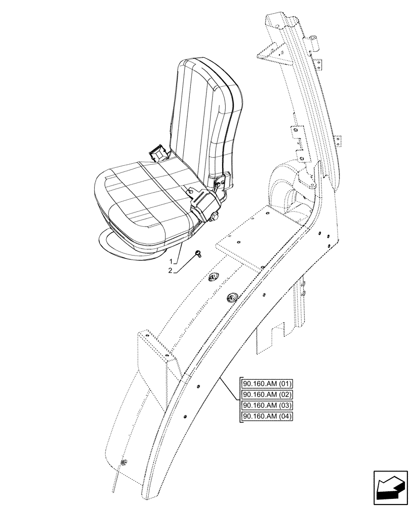 Схема запчастей Case IH PUMA 165 CVT - (90.151.AC[02]) - VAR - 758666, 758667 - PASSENGER SEAT (90) - PLATFORM, CAB, BODYWORK AND DECALS