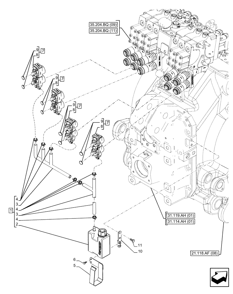 Схема запчастей Case IH PUMA 185 - (35.204.BW[06]) - VAR - 758061 - 5 REMOTE CONTROL VALVES, RESERVOIR (35) - HYDRAULIC SYSTEMS