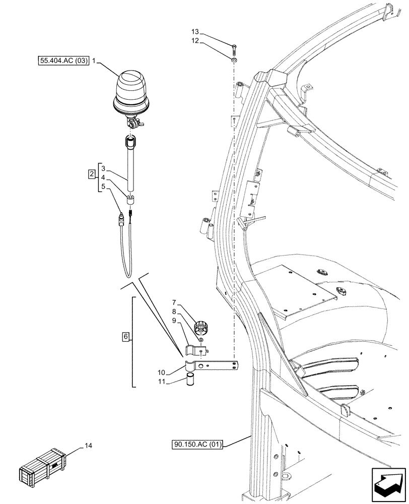 Схема запчастей Case IH PUMA 165 CVT - (55.404.AC[02]) - VAR - 758168, 758169 - BEACON, LH (55) - ELECTRICAL SYSTEMS