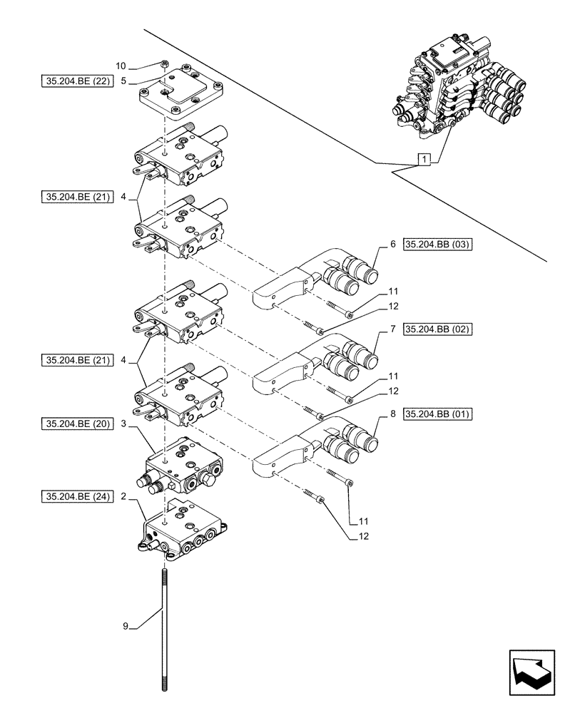 Схема запчастей Case IH PUMA 165 CVT - (35.204.BE[16]) - VAR - 758058 - 4 REMOTE CONTROL VALVES (MHR), COMPONENTS (35) - HYDRAULIC SYSTEMS