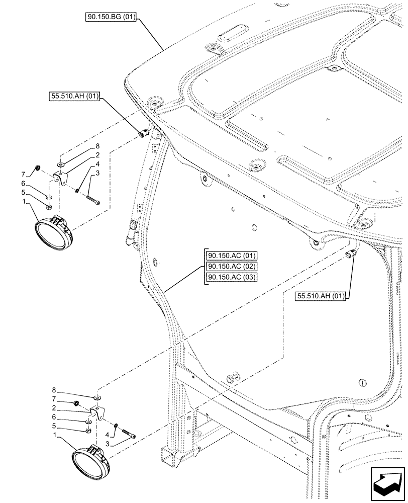 Схема запчастей Case IH PUMA 200 CVT - (55.404.BS[05]) - VAR - 758967 - LED WORK LAMP, REAR (55) - ELECTRICAL SYSTEMS