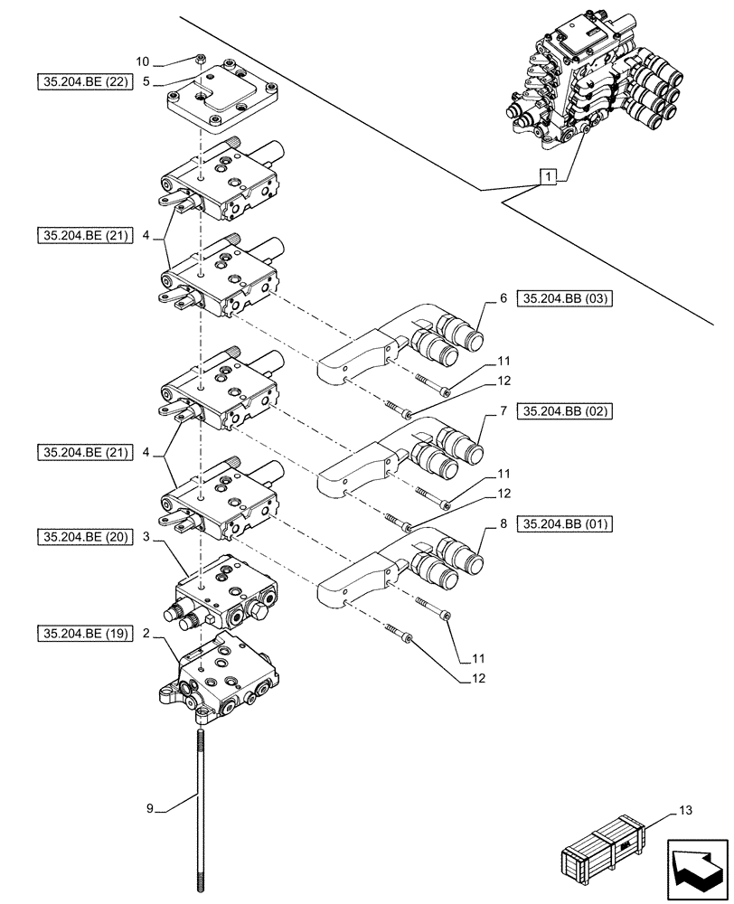 Схема запчастей Case IH PUMA 150 - (35.204.BE[08]) - VAR - 758058 - 4 REMOTE CONTROL VALVES (MHR), COMPONENTS (35) - HYDRAULIC SYSTEMS