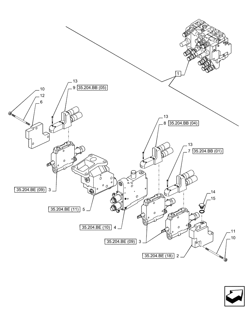 Схема запчастей Case IH PUMA 200 - (35.204.BE[02]) - VAR - 391164 - 3 REMOTE CONTROL VALVES (MHR), COMPONENTS (35) - HYDRAULIC SYSTEMS