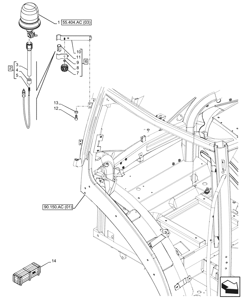 Схема запчастей Case IH PUMA 200 - (55.404.AC[01]) - VAR - 758167, 758169 - BEACON, RH (55) - ELECTRICAL SYSTEMS