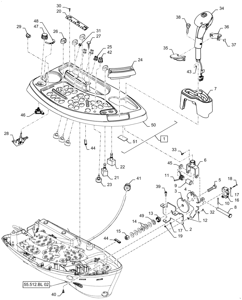 Схема запчастей Case IH 5140 - (55.512.BL[01]) - CONTROL PANEL, CONTROL LEVER, RH (55) - ELECTRICAL SYSTEMS