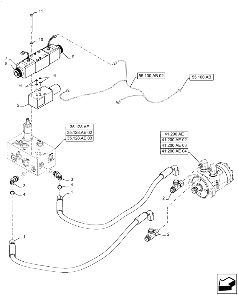 Схема запчастей Case IH WD2104 - (41.432.AE[02]) - VALVE, AUTOGUIDANCE READY (41) - STEERING