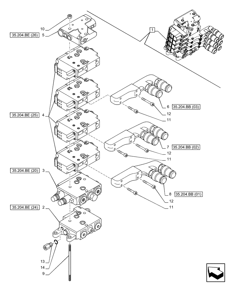 Схема запчастей Case IH PUMA 150 CVT - (35.204.BQ[14]) - VAR - 758060 - 4 REMOTE CONTROL VALVES (EHR), COMPONENTS (35) - HYDRAULIC SYSTEMS