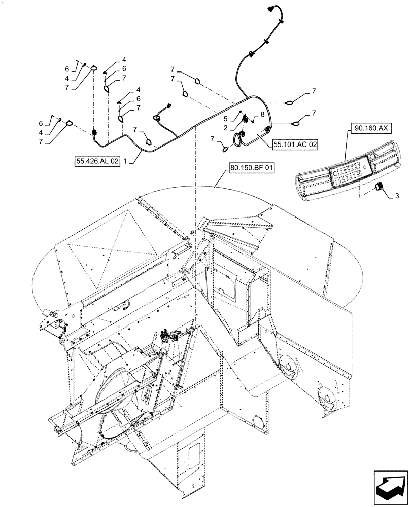 Схема запчастей Case IH 6140 - (55.426.AL[01]) - VAR - 425467, 425471, 425472, 425494 - WIRE HARNESS, GRAIN TANK COVER (55) - ELECTRICAL SYSTEMS