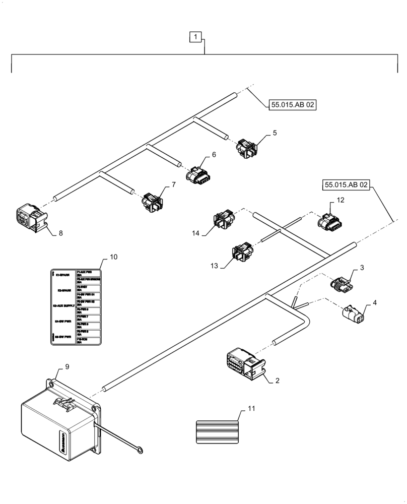 Схема запчастей Case IH TITAN 3040 - (55.015.AB[01]) - ENGINE WIRE HARNESS (55) - ELECTRICAL SYSTEMS