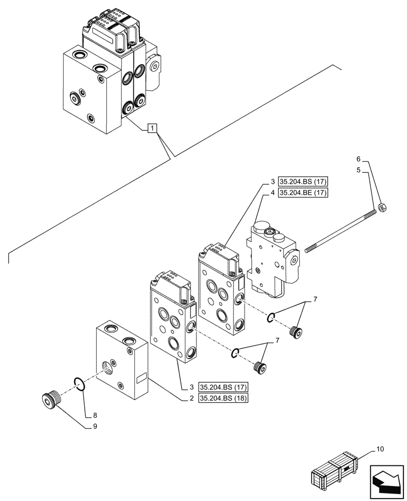 Схема запчастей Case IH PUMA 185 CVT - (35.204.BS[06]) - VAR - 758065 - 2 ELECTRONIC MID MOUNTED VALVES, COMPONENTS (35) - HYDRAULIC SYSTEMS