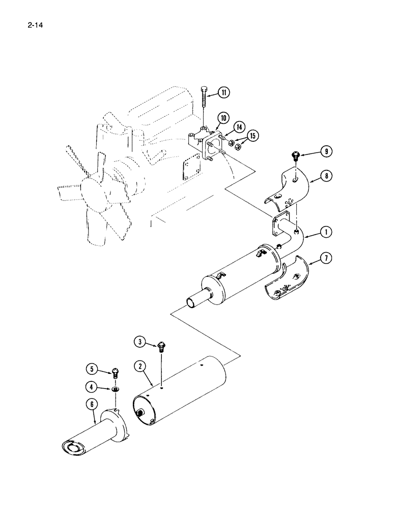 Схема запчастей Case IH 265 - (2-14) - EXHAUST MUFFLER, HORIZONTAL (02) - ENGINE