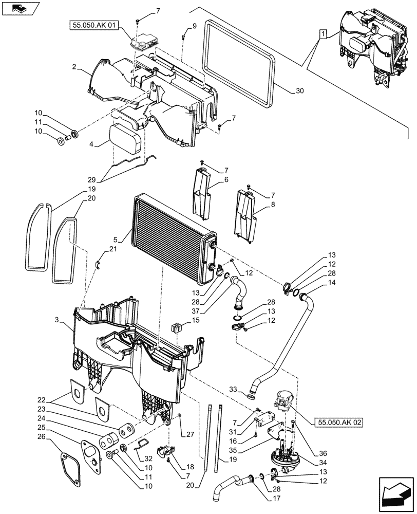 Схема запчастей Case IH FARMALL 105U - (50.100.AP[02]) - STD + VAR - 330641, 390641 - HEATER, COMPONENTS (50) - CAB CLIMATE CONTROL