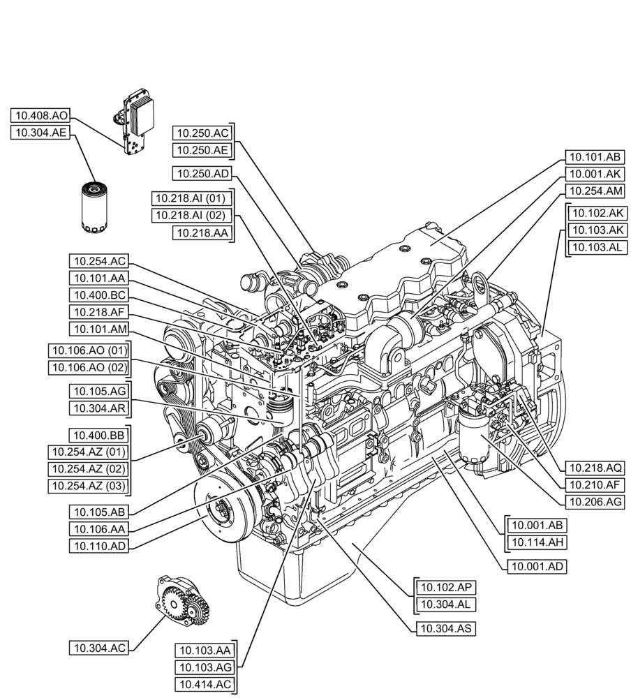 Схема запчастей Case IH F4DFE617M B001 - (10.000.00) - PICTORIAL INDEX - ENGINE (10) - ENGINE