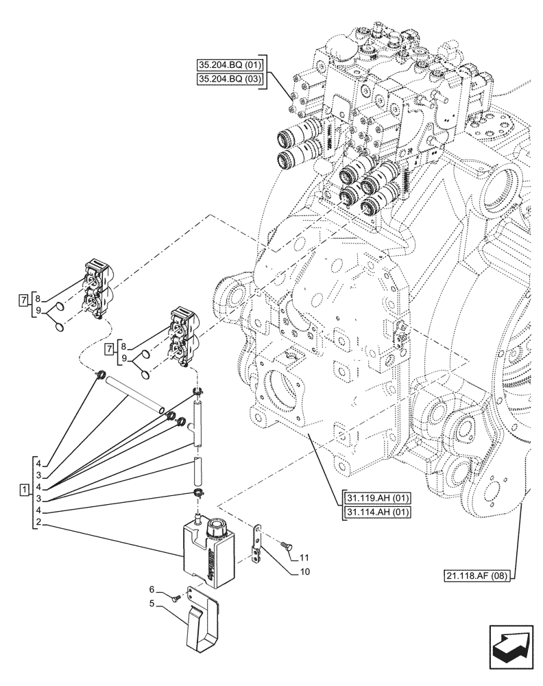 Схема запчастей Case IH PUMA 200 CVT - (35.204.BW[04]) - VAR - 391165, 758059 - 3 REMOTE CONTROL VALVES, RESERVOIR (35) - HYDRAULIC SYSTEMS