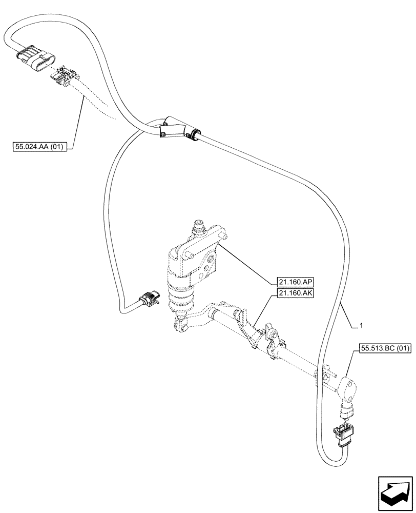 Схема запчастей Case IH PUMA 165 CVT - (55.513.BC[03]) - VAR - 758064 - CREEPER, POTENTIOMETER, CABLE (55) - ELECTRICAL SYSTEMS