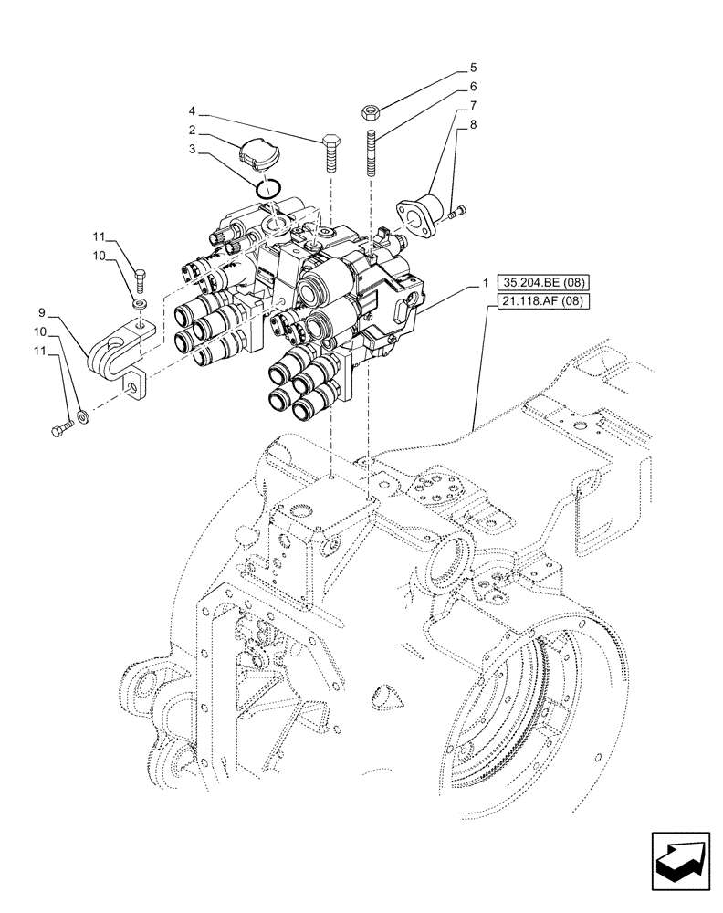 Схема запчастей Case IH PUMA 220 - (35.204.BE[07]) - VAR - 758058 - 4 REMOTE CONTROL VALVES (MHR W/PB), COMPONENTS (35) - HYDRAULIC SYSTEMS