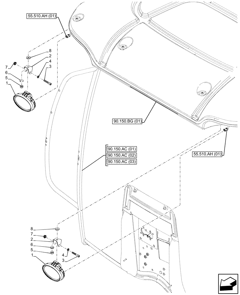 Схема запчастей Case IH PUMA 165 CVT - (55.404.BS[01]) - VAR - 391346 - LED WORK LAMP, FRONT (55) - ELECTRICAL SYSTEMS