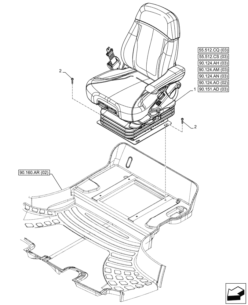 Схема запчастей Case IH PUMA 220 - (90.124.AE[05]) - VAR - 758265, 759265 - SEAT, AIR SUSPENSION, DELUXE FABRIC COMFORT PACK MHR (90) - PLATFORM, CAB, BODYWORK AND DECALS