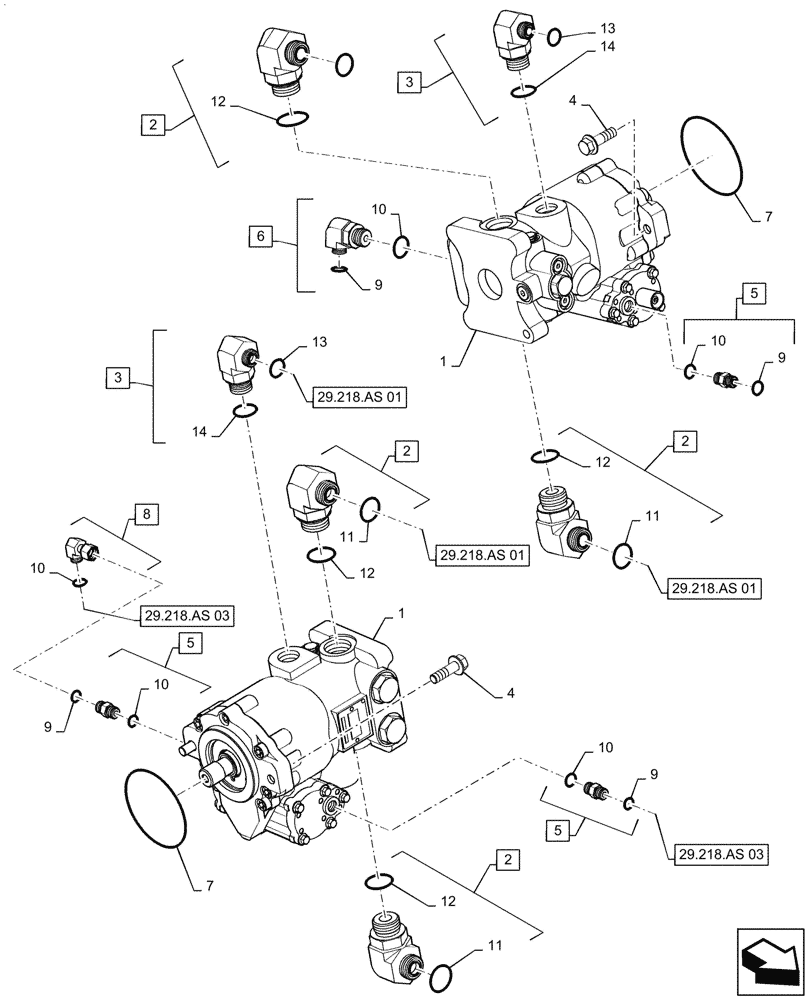 Схема запчастей Case IH PATRIOT 2250 - (29.218.AH[01]) - FRONT WHEEL, DRIVE MOTORS, AND FITTINGS (29) - HYDROSTATIC DRIVE