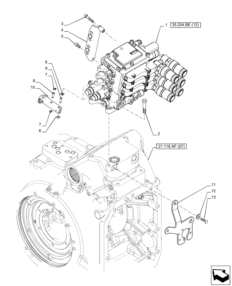 Схема запчастей Case IH PUMA 165 CVT - (35.204.BE[11]) - VAR - 391164 - 3 REMOTE CONTROL VALVES (MHR) (35) - HYDRAULIC SYSTEMS